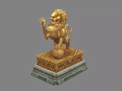 Golden lion sculpture - Asian lion sculpture Low-poly 3D model