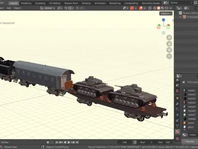 TY-23 Train Tank Transporter Base Mesh Model Low-poly 3D model