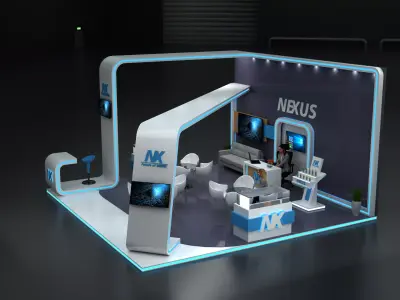 Modern Luxury Exhibition Booth 3D Model 7x7m Backwall Design 3D model