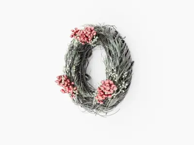 Christmas Mistletoe Wreath with Red fruit 3D model