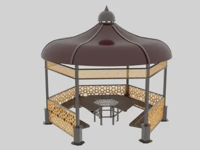 Iron Wood Garden Pergola - Gazebo 09 Ottoman Seljuk Empire Low-poly 3D model