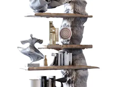 Modern Stone   Wood Partition rack set 775 Low-poly 3D model