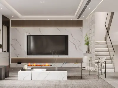 Modern living room dining room interior scenes 560 3D model