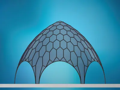 Pointed hexagonal dome wireframe with glass panels Low-poly 3D model