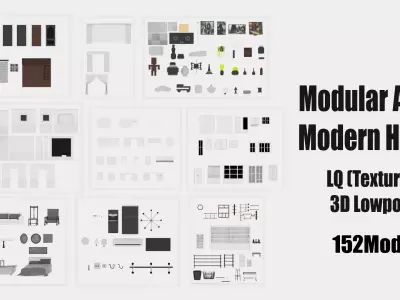Modular asset modern house Low Poly PSX - LQ Low-poly 3D model