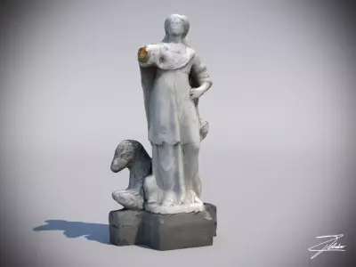 Statue 3 of woman with dog Low-poly 3D model