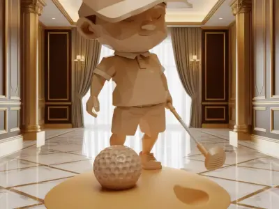 Low-Poly Golfing Character 3D Geometric Figure Club Ball Low-poly 3D model