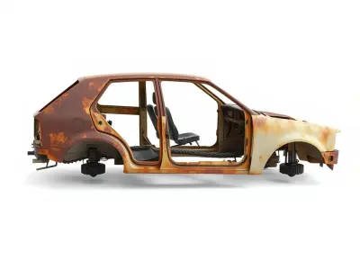 Rusty Charred Car Body Model Pack with Detailed Rust Texture Low-poly 3D model