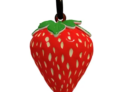 Golden Strawberry Enamel Charm Pendant Low-poly 3D model