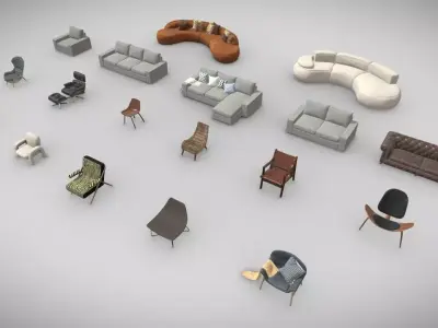 Sofas  Armchairs and chairs PACK Low-poly 3D model