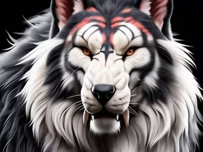 Fantasy Tiger Wolf Hybrid Red Stripes Glowing Eyes 3D Low-poly 3D model