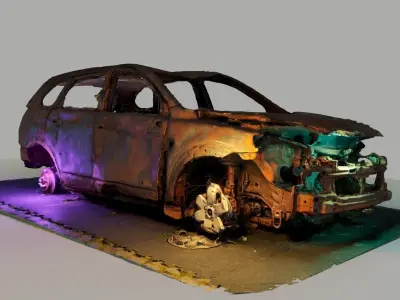 Burnt car 3d photogrammetry  Low-poly 3D model