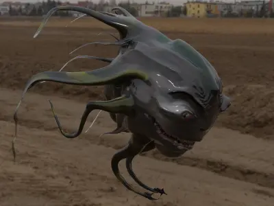 Monster scary looking creature flying in sky 3D model