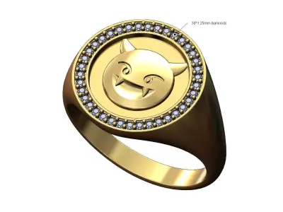 Diamond devil emoji round signet ring US sizes 7 to 11 3D print model