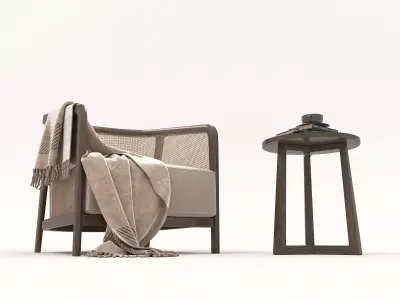 Wooden Table and Armchair set 2 3D model