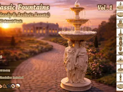 30 Classic Fountains Gameready and Archviz Assets 3D model