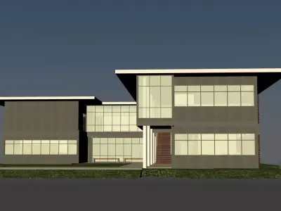 Office building with open green area  entrance 3D model