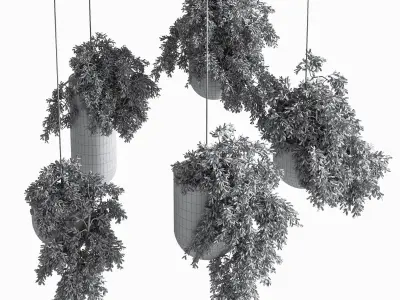 IndoorPlantsHangingPotMetalVase01 five pendant lights hanging... 3D model