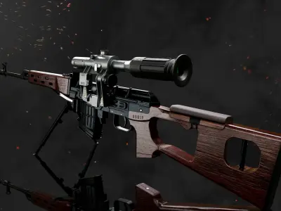 SVD Dragunov sniper rifle game ready PBR Low-poly 3D model