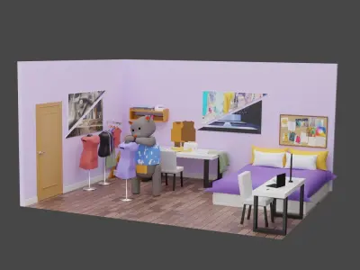Sowon Bedroom Low-poly 3D model