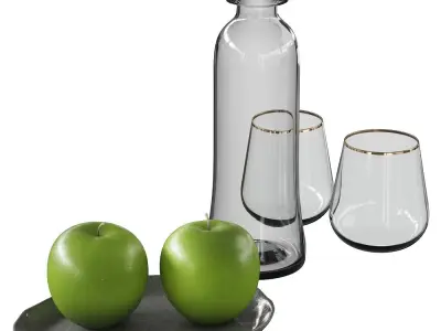 Accessories set two apples on plate 3D model