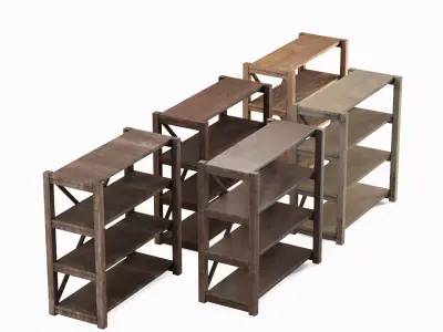 Wide Pottery Shelf Set Low-poly 3D model