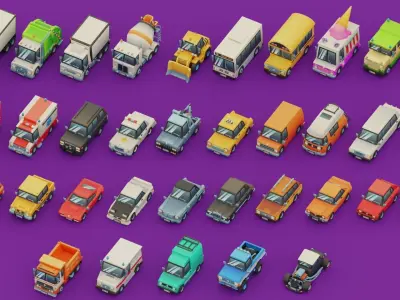 Low Poly Toon Cars Pack Low-poly 3D model