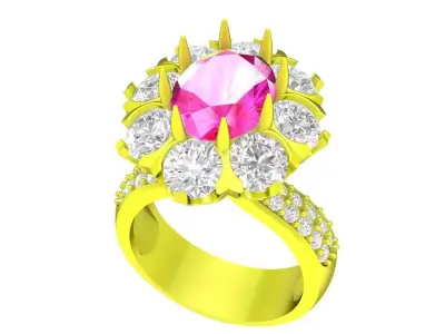 A7267 HongKong Style Oval Diamond Flower Engagement Ring 3D Mode 3D print model