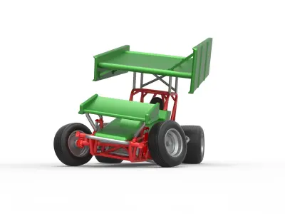 Vintage Winged Sprint car while turning Scale 1 to 25 3D print model