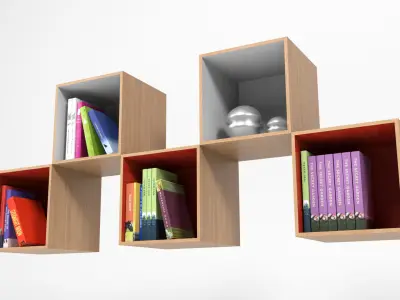 Shelf with books Low-poly 3D model