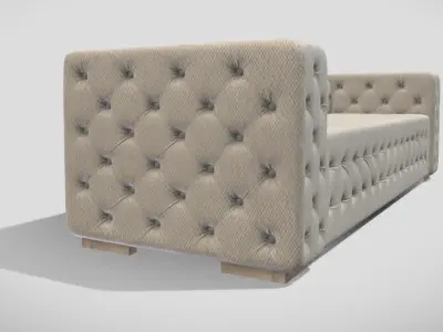 Classic style upholstered tufted sofa in creme color 3D model