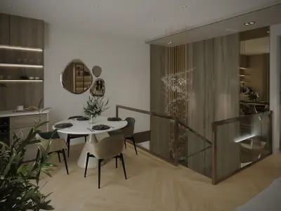 Luxury Modern Residence Interior Scene Living Dining Bath 3D model