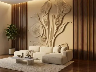 modern Calla lily panel wall decor set relief mural CNC 154  3D model