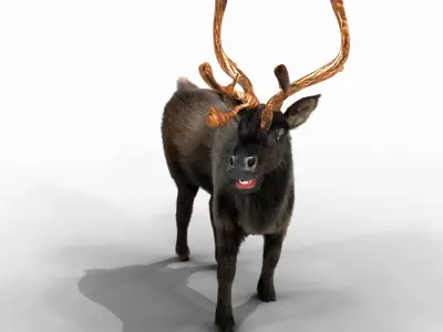 Fur Black Reindeer Rigged Blender Low-poly 3D model