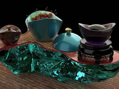  Chinese gold Ingot and cheery   3D model