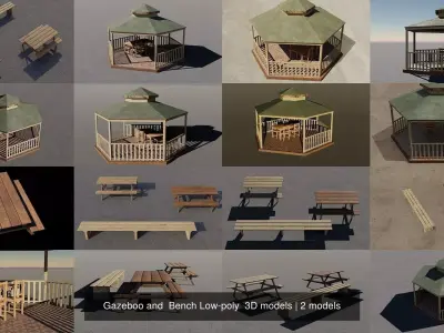 Gazeboo and  Bench Low-poly  3D models 3D Model Collection