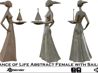 Balance of Life Abstract Female with Sailboat Low-poly 3D model