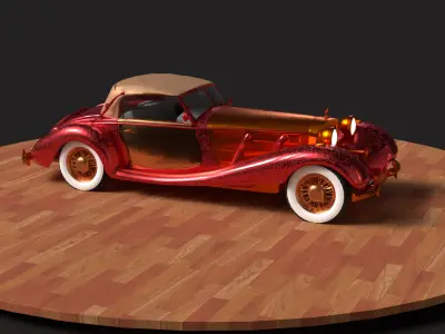 Chinese red  vintage car   Low-poly 3D model