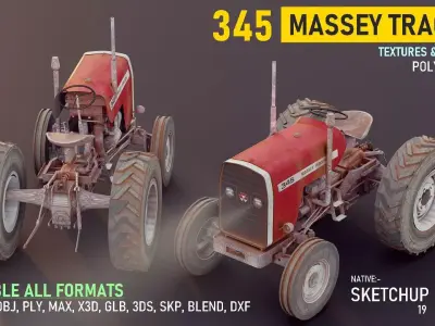 Massey Tractor Low-poly 3D model