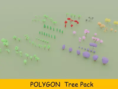 Tree set Low-poly 3D model polygon pack Low-poly 3D model