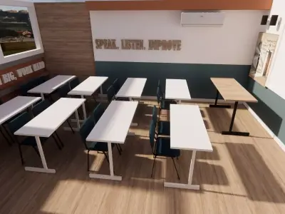 High quality 3D model of a modern English classroom Low-poly 3D model