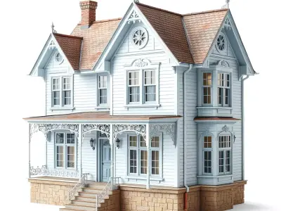 Victorian Blue Mansion model pack Low-poly 3D model