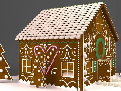 Gingerbread house with outdoor decorations 3D model