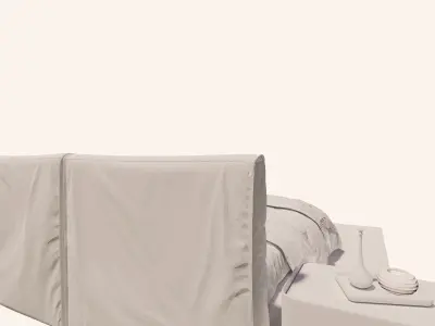 Double Bed with Nightstands - Modern Bedroom Set - Fabric - Wood 3D model