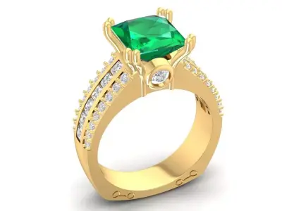 Emerald Diamond Engagement Ring for Women 726 3D print model