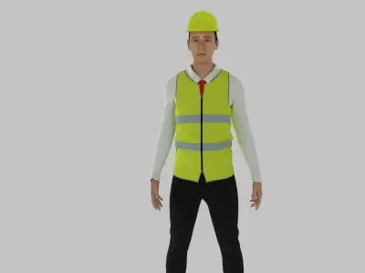 Engineer construction worker wearing vest Low-poly 3D model