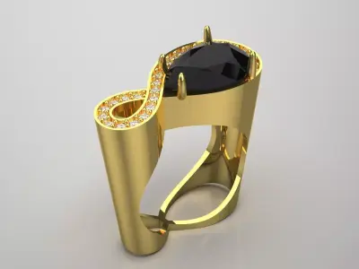 Yellow Gold stl 3dm Ring Black Gemstone Diamonds Model jr00205 3D print model