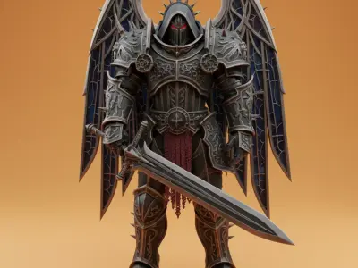 Grimdark Sci-Fi Power Armored Warrior Miniature Free 3D model