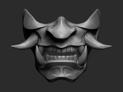 Traditional Japanese Hannya Half Mask Oni Half Mask Samurai Mask 3D print model