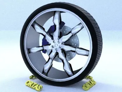 ORTAS CAR RIM 57 GAME READY RIM TIRE AND DISC 3D model